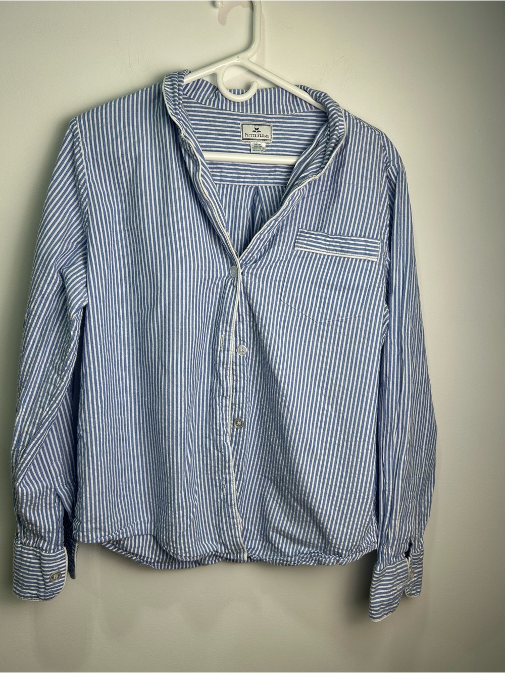 100% Cotton Petite Plume Striped Light Blue & White Relaxed Pajama Shirt - Picture 3 of 7